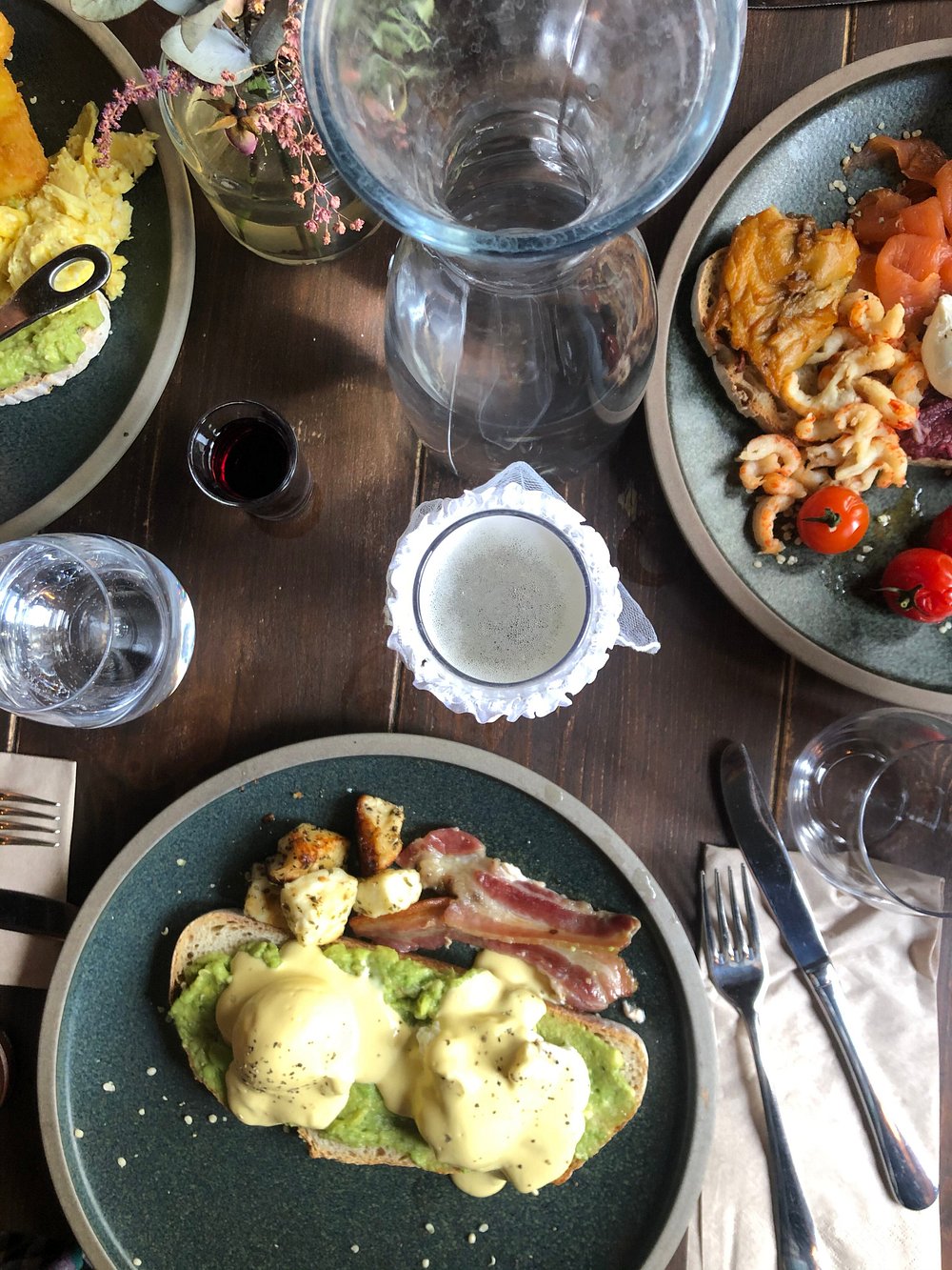 A table of brunch dishes at SIX